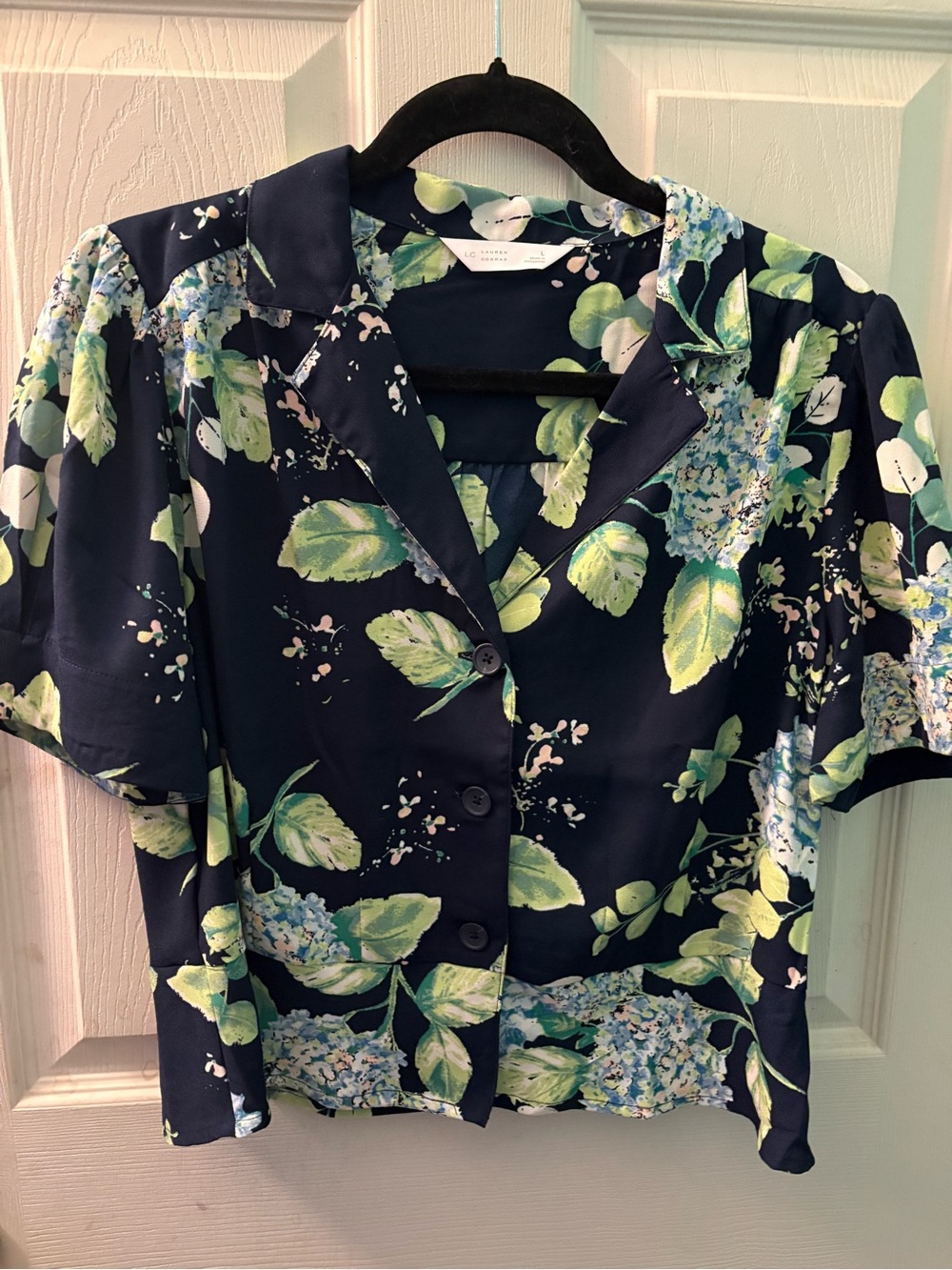 LC Lauren Conrad Navy Floral Button-Down Shirt